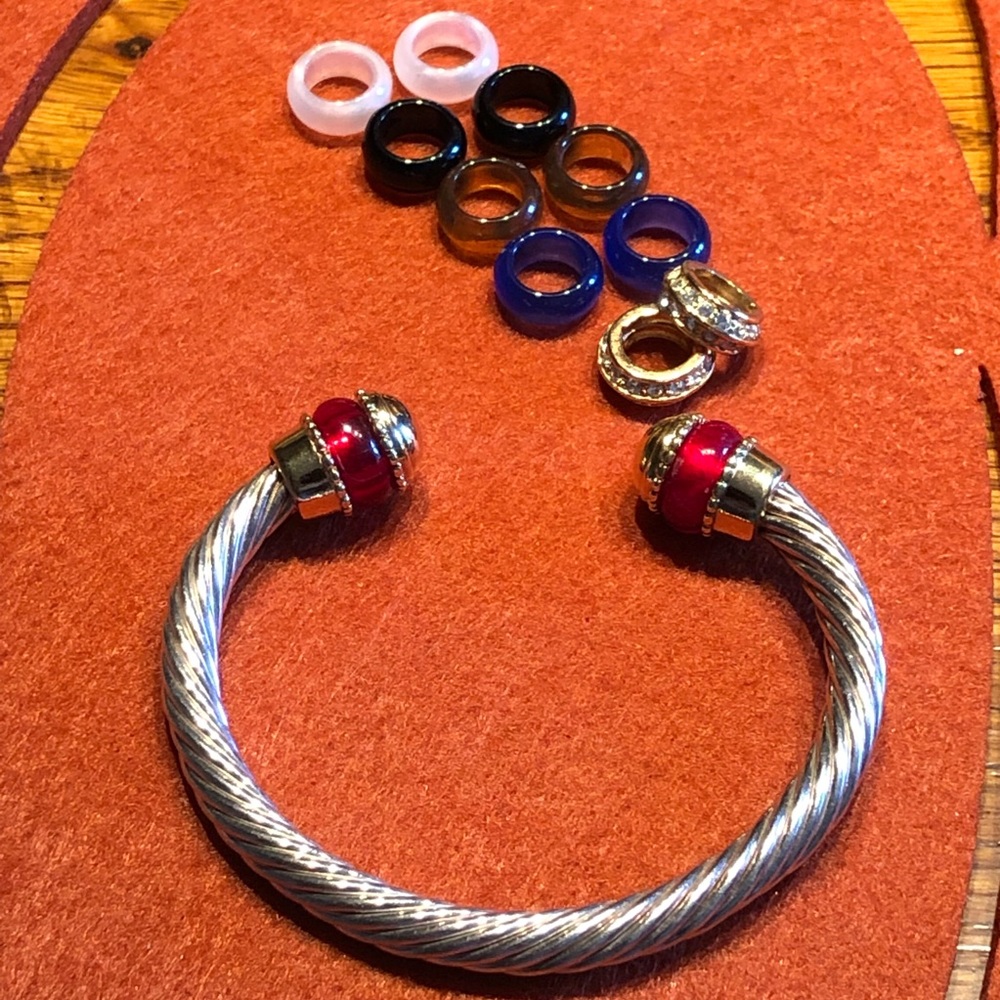 Silver Bangle Bracelet W/Multiple Colored Beads - image 2